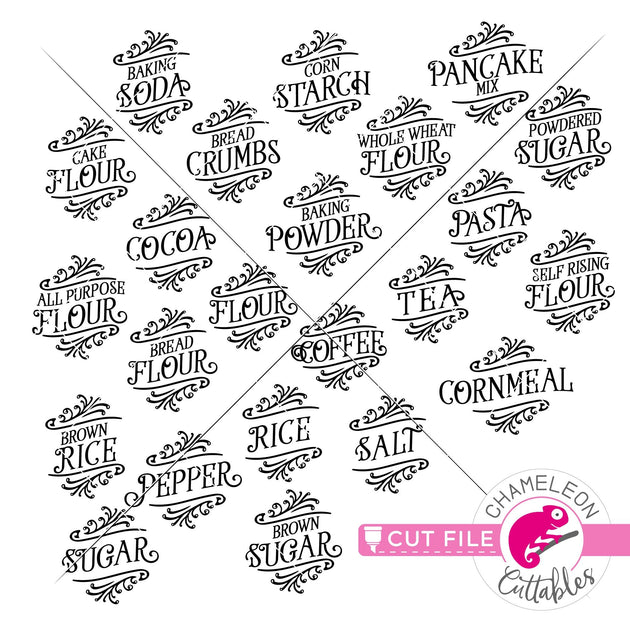 Flour Sugar Tea Coffee vintage canister svg png dxf eps Chameleon Cuttables  LLC