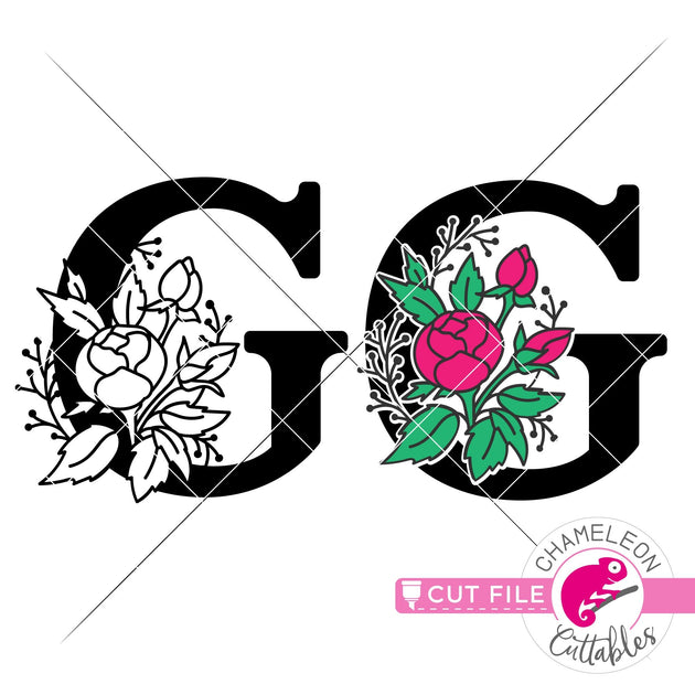 M Floral Monogram Letter with Flowers svg png dxf eps jpeg