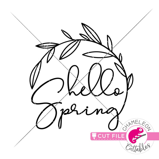 Hello Spring with Leaves round svg png dxf eps jpeg