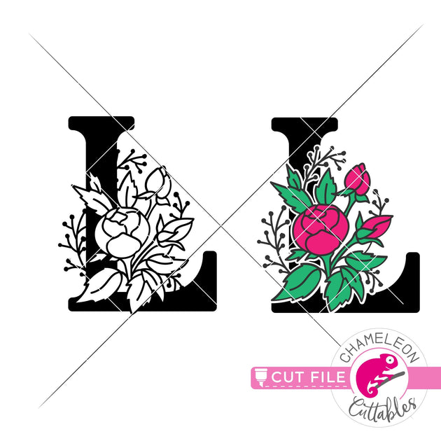 M Floral Monogram Letter with Flowers svg png dxf eps jpeg Chameleon  Cuttables LLC