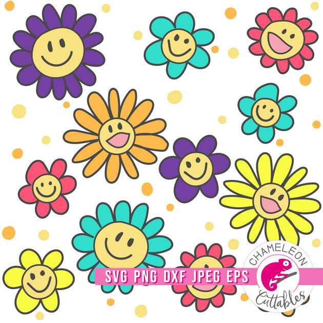 Happy Face Flower SVG PNG JPG Flower Smile Face Flower 