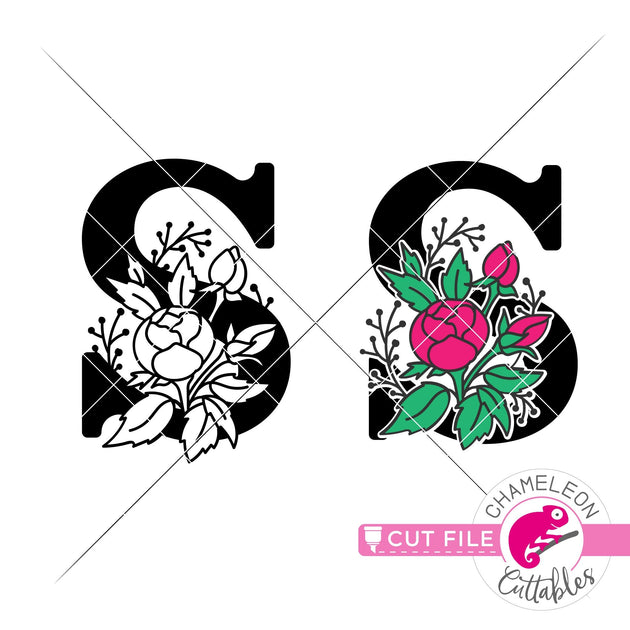 M Floral Monogram Letter with Flowers svg png dxf eps jpeg Chameleon  Cuttables LLC