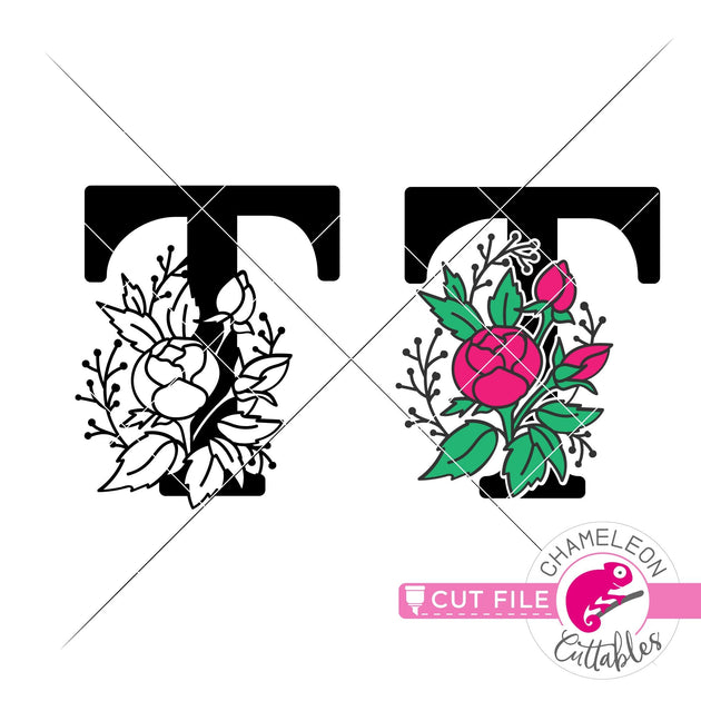 Floral Monogram Frame svg png dxf eps jpeg Chameleon Cuttables LLC