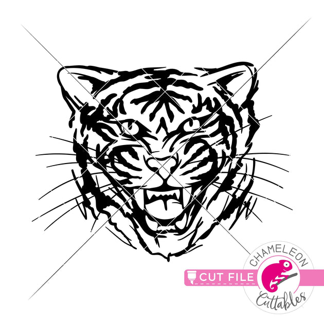 Brave Spirit Tiger Retro Vintage 80's svg png dxf eps jpeg Chameleon  Cuttables LLC