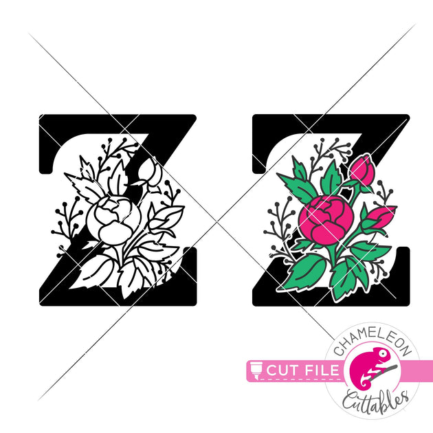 M Floral Monogram Letter with Flowers svg png dxf eps jpeg Chameleon  Cuttables LLC