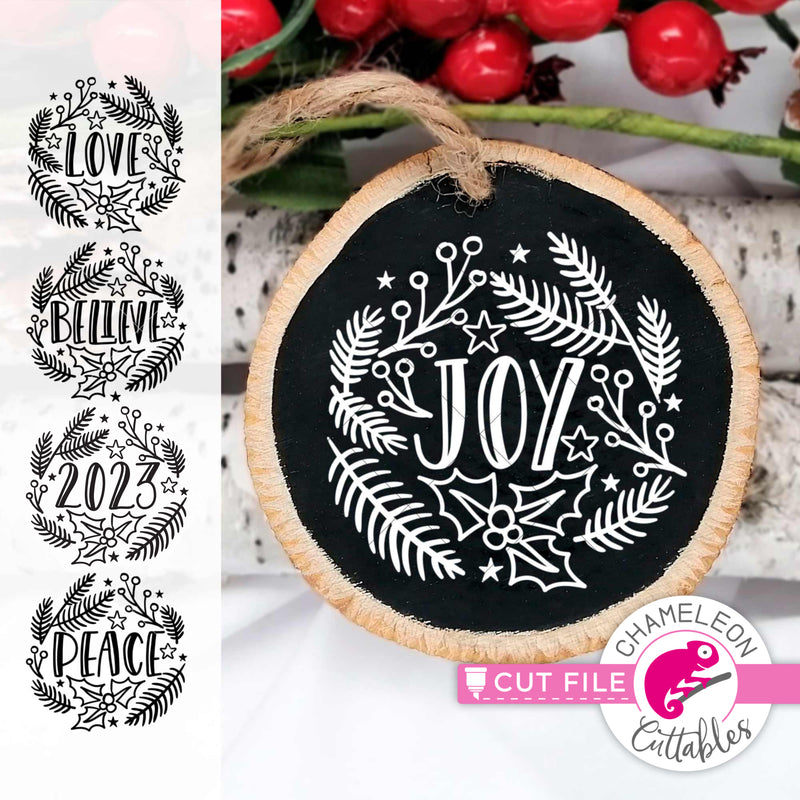 Wood rounds ornament Christmas Bundle 2023 svg png dxf eps jpeg