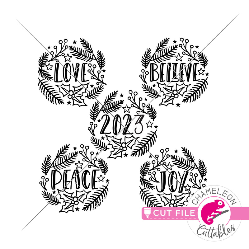 Wood rounds ornament Christmas Bundle 2023 svg png dxf eps jpeg