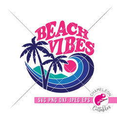 Beach Vibes Ocean Wave Palm Tree Circle svg png dxf eps jpeg SVG DXF PNG Cutting File