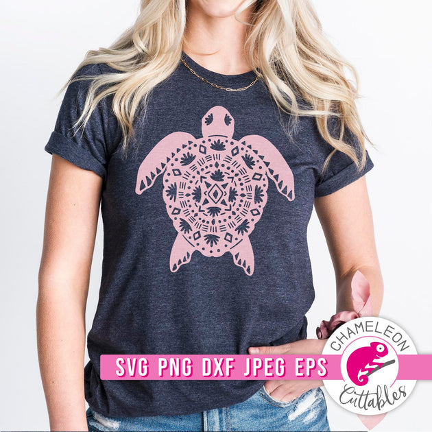 Boho Beach Turtle svg png dxf eps jpeg Chameleon Cuttables LLC ...