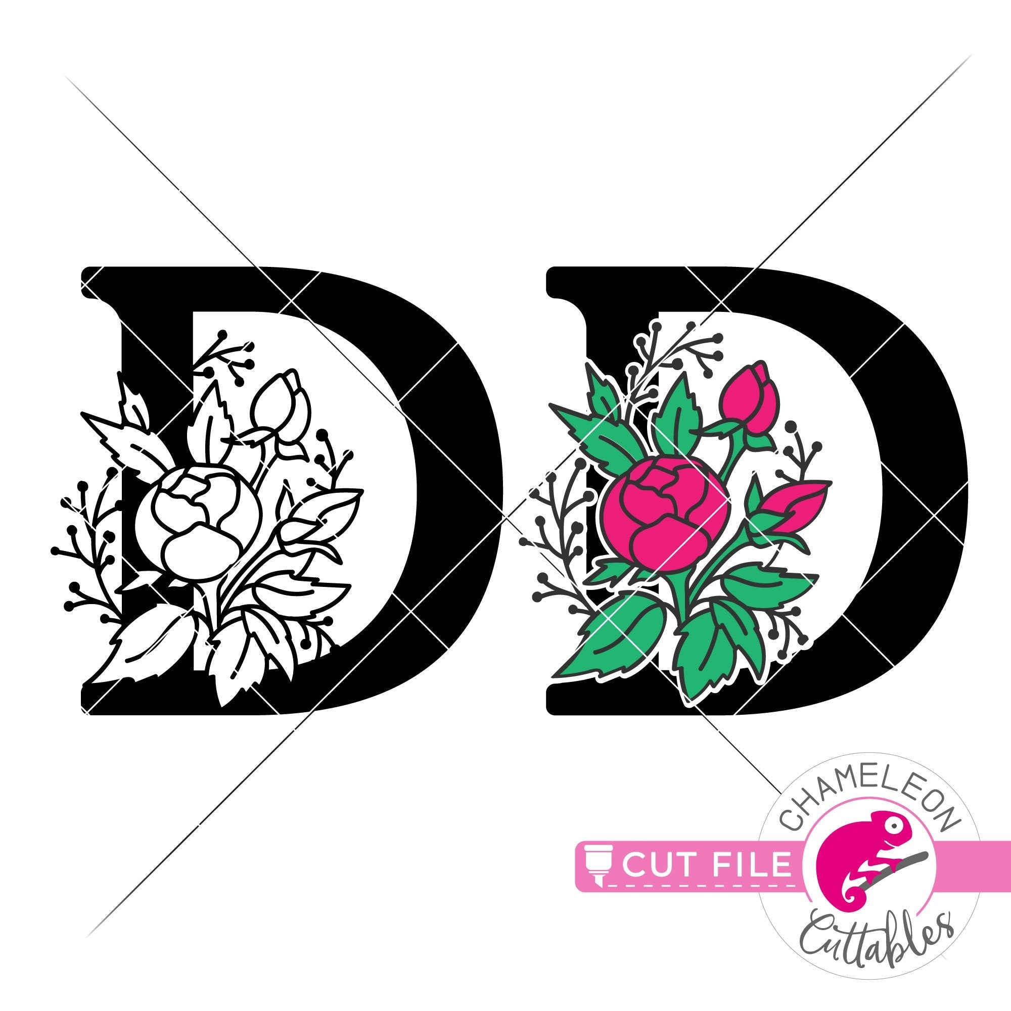 Family floral split monogram. Latin letter D with rose composition on white  background Stock Vector