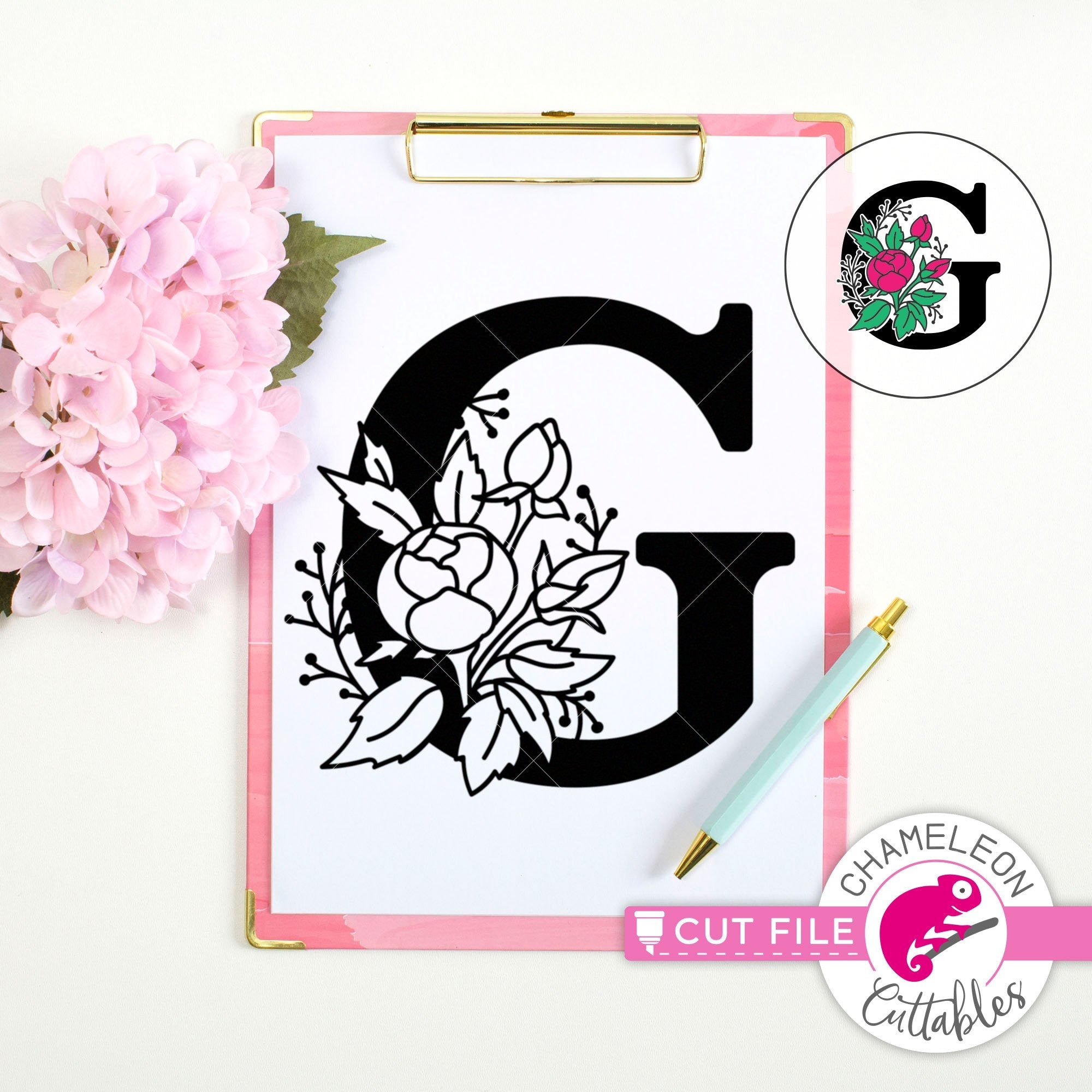 G Logo 1-letter G Monogram. Floral Style Rose. Monogram of a