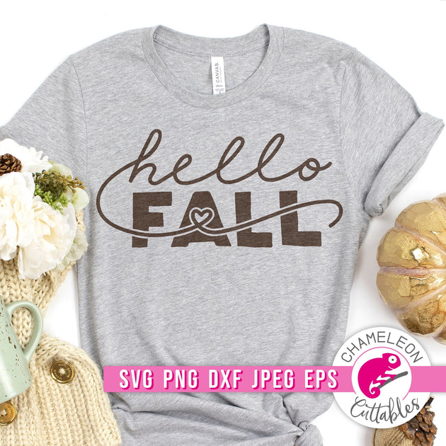 Hello Fall with Heart svg png dxf eps jpeg Chameleon Cuttables LLC ...