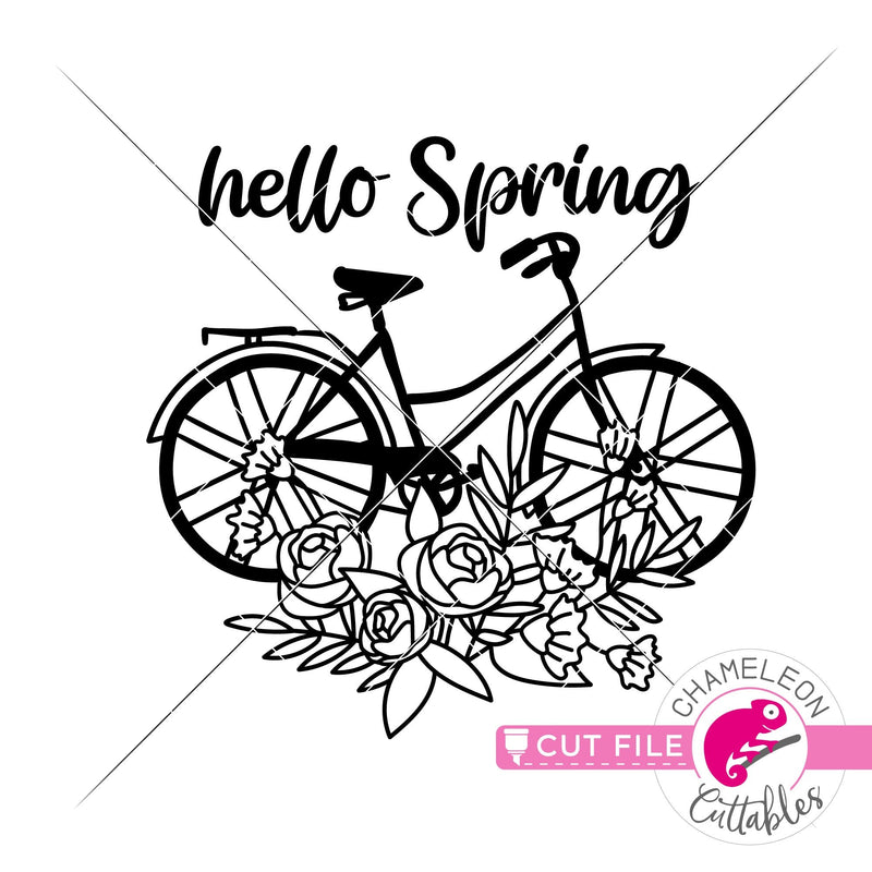 Hello Spring Bicycle with Flowers svg png dxf eps jpeg Chameleon ...