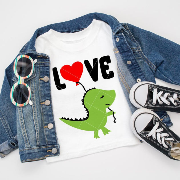 Love Dinosaur With Balloon Svg Png Dxf Eps Chameleon Cuttables Llc 