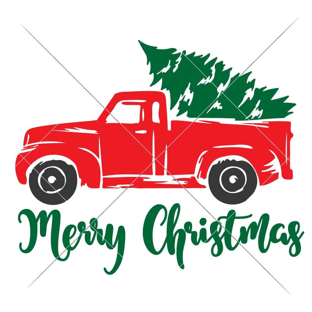 Merry Christmas Red Truck with Tree svg png dxf eps Chameleon Cuttables ...