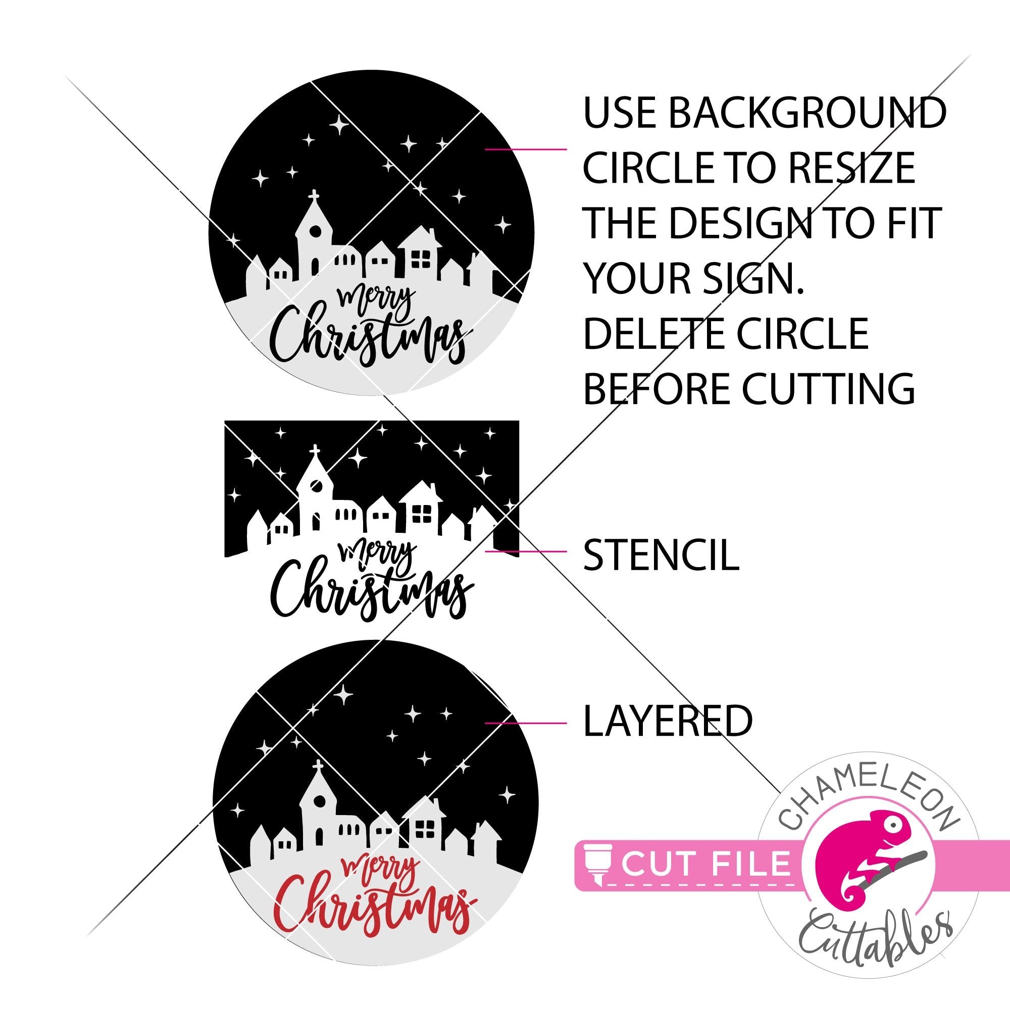 Merry Christmas town for round sign svg png dxf eps jpeg Chameleon  Cuttables LLC