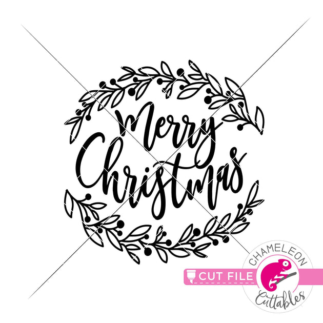 Merry Christmas with branches round circle svg png dxf eps jpeg ...