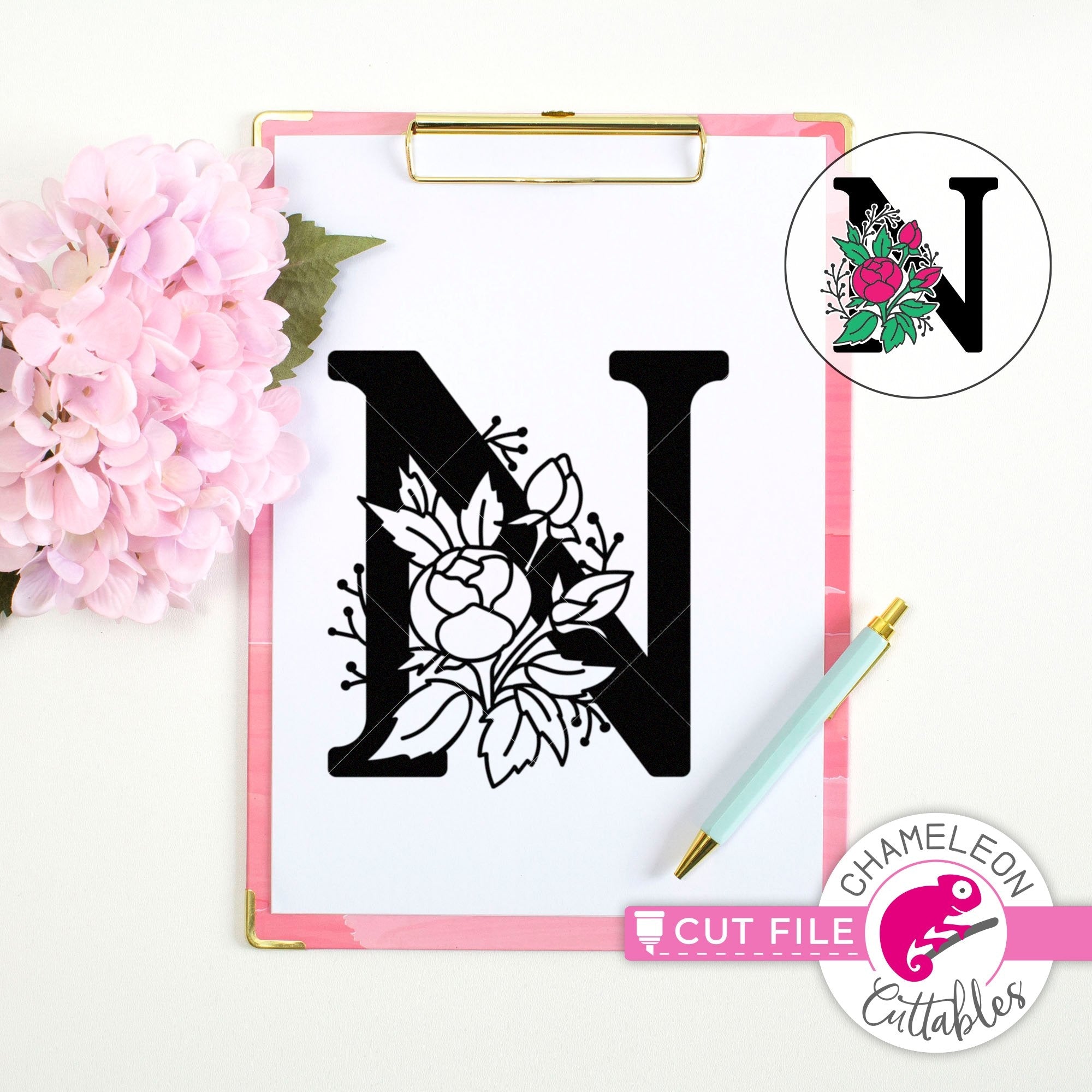 N logo, Letter N monogram, style floral (2315880)