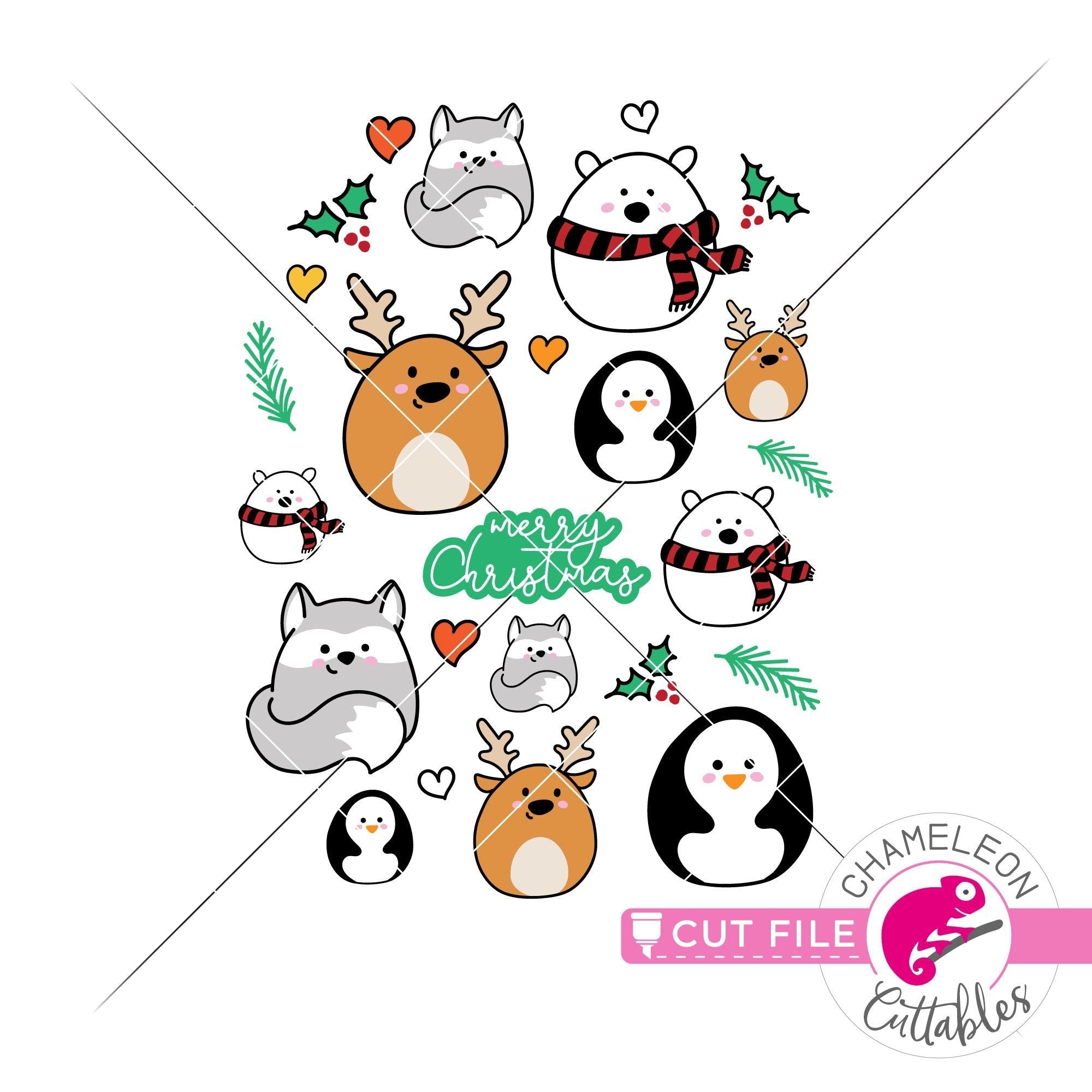 Print and Cut Cute Christmas Animal Stickers PNG Chameleon