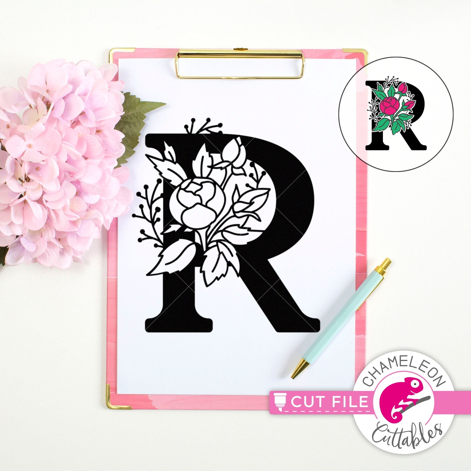 R logo, Letter R monogram, style floral (2315874)
