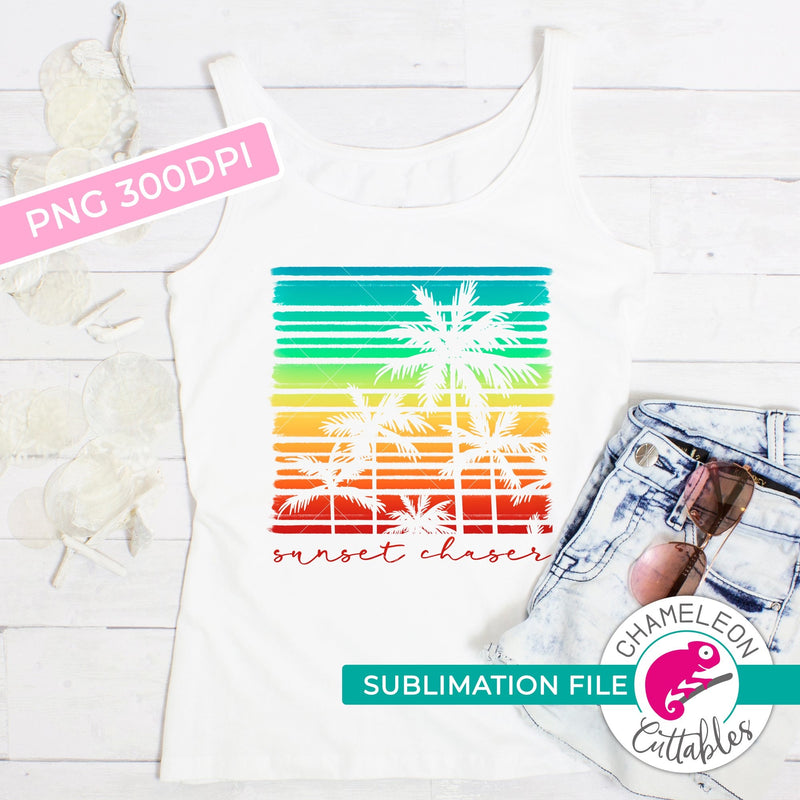 Sublimation design sunset chaser palm trees stripes square PNG file Sublimation PNG