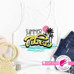 Summer vibes retro palm trees layered svg png dxf eps jpeg SVG DXF PNG Cutting File