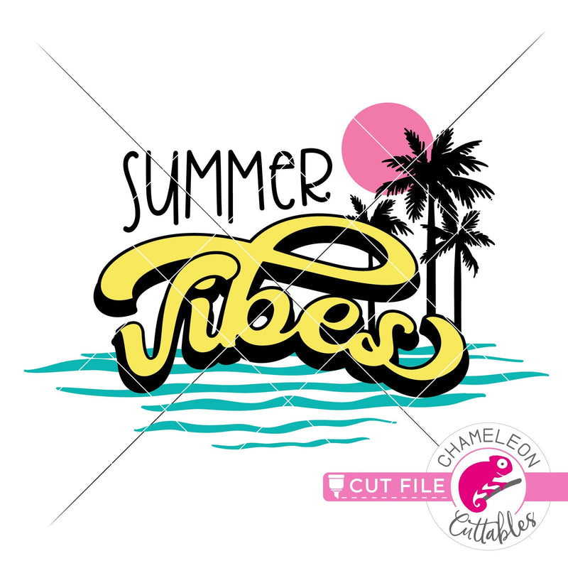 Summer vibes retro palm trees layered svg png dxf eps jpeg SVG DXF PNG Cutting File