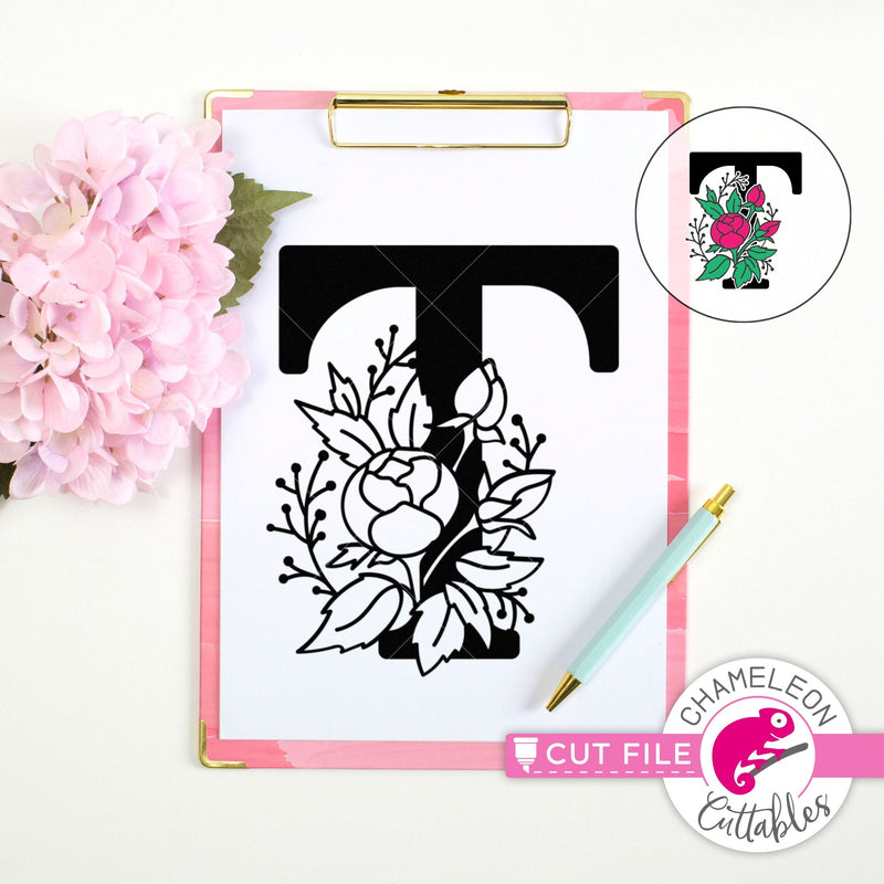 X Floral Monogram Letter with Flowers svg png dxf eps jpeg Chameleon  Cuttables LLC