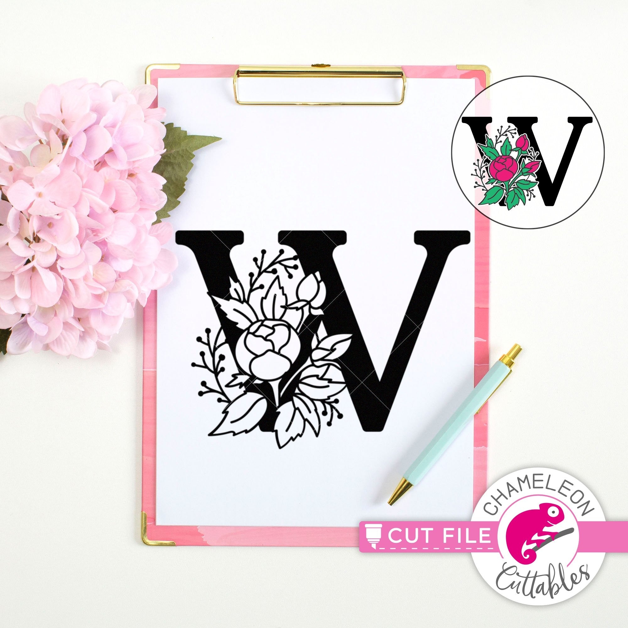 Floral Monogram Frame svg png dxf eps jpeg Chameleon Cuttables LLC