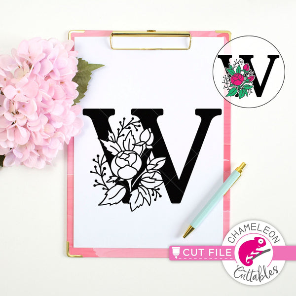  Monogram Letter W With Powder White Rose Floral Retro