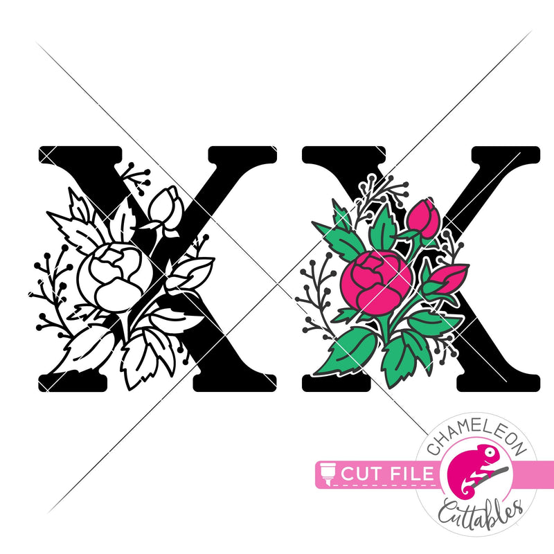 M Floral Monogram Letter with Flowers svg png dxf eps jpeg Chameleon  Cuttables LLC